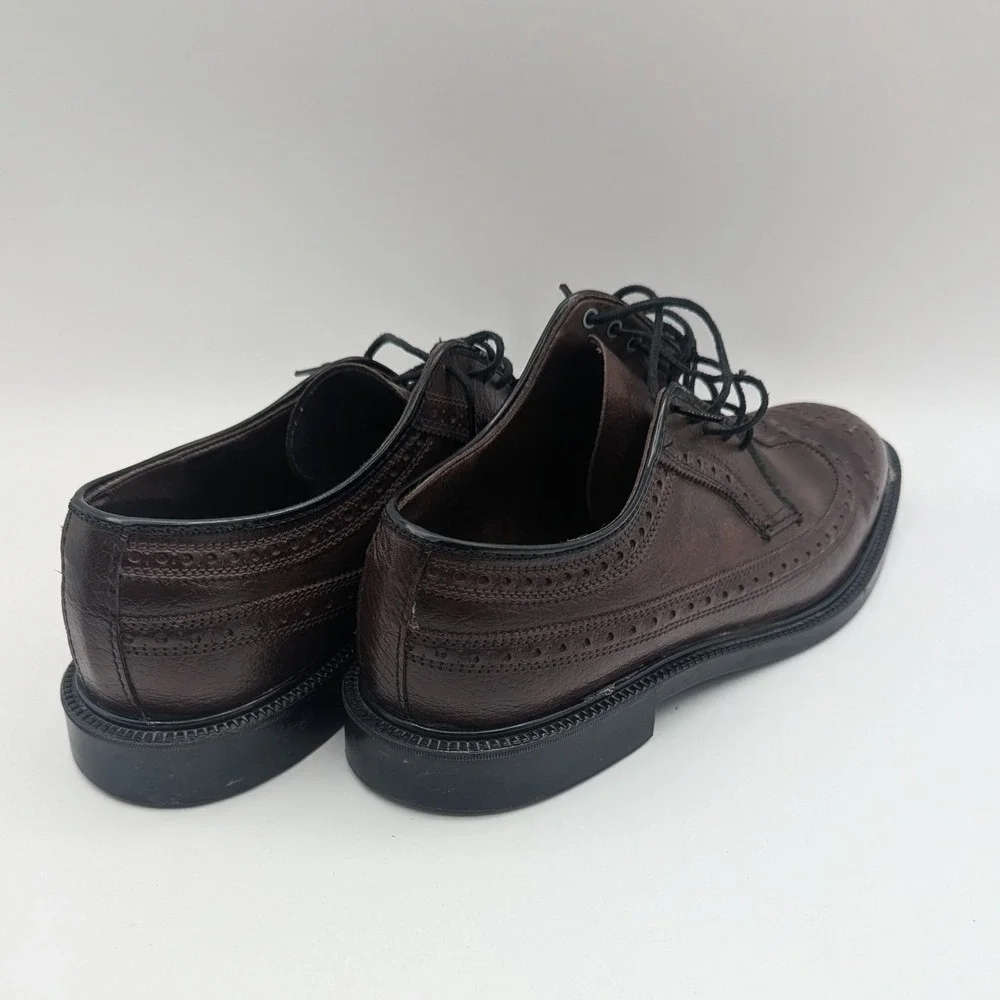 Mens Dark Brown Wingtip Oxford Brogue Dress Shoes Size 7.5 D 17006 Round Toe